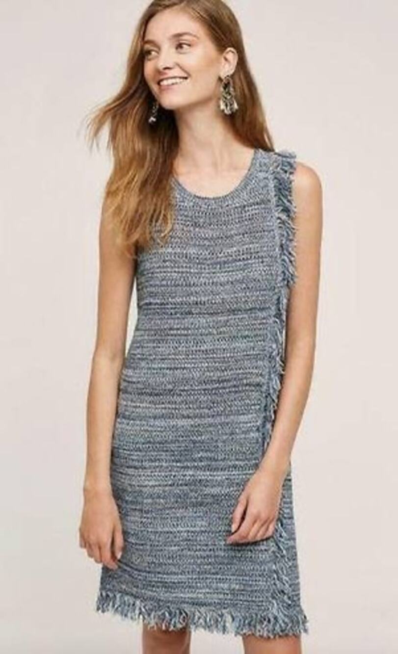 Anthropologie Holding Horses Fringe Sleeveless Knit Dress in Blue, Size XS